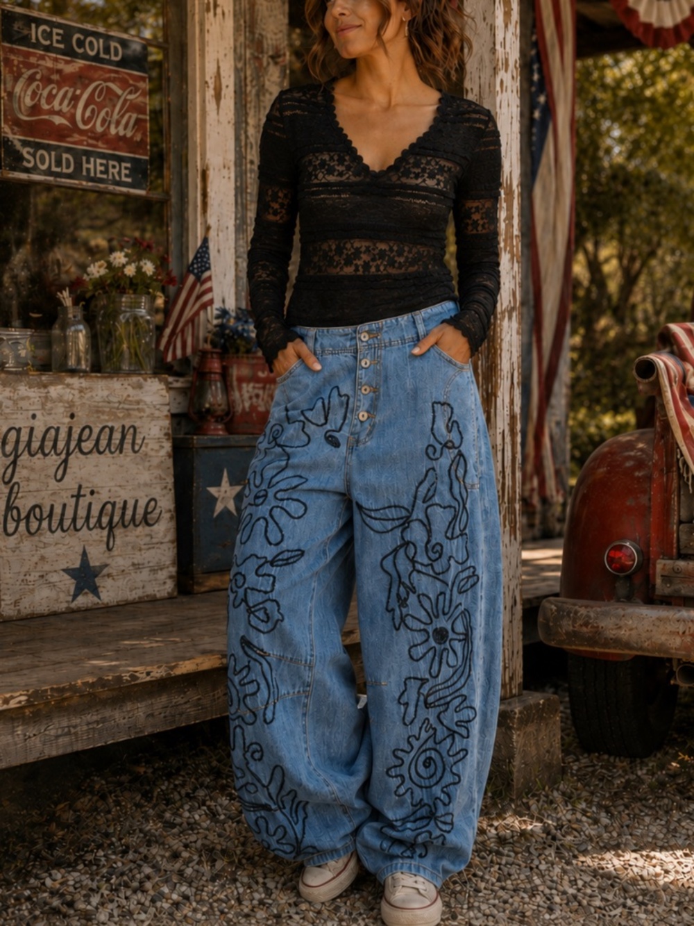 ❤️ POL “ Vegas 3 ” POL Embroidered Twill Jogger with Button Up Detail